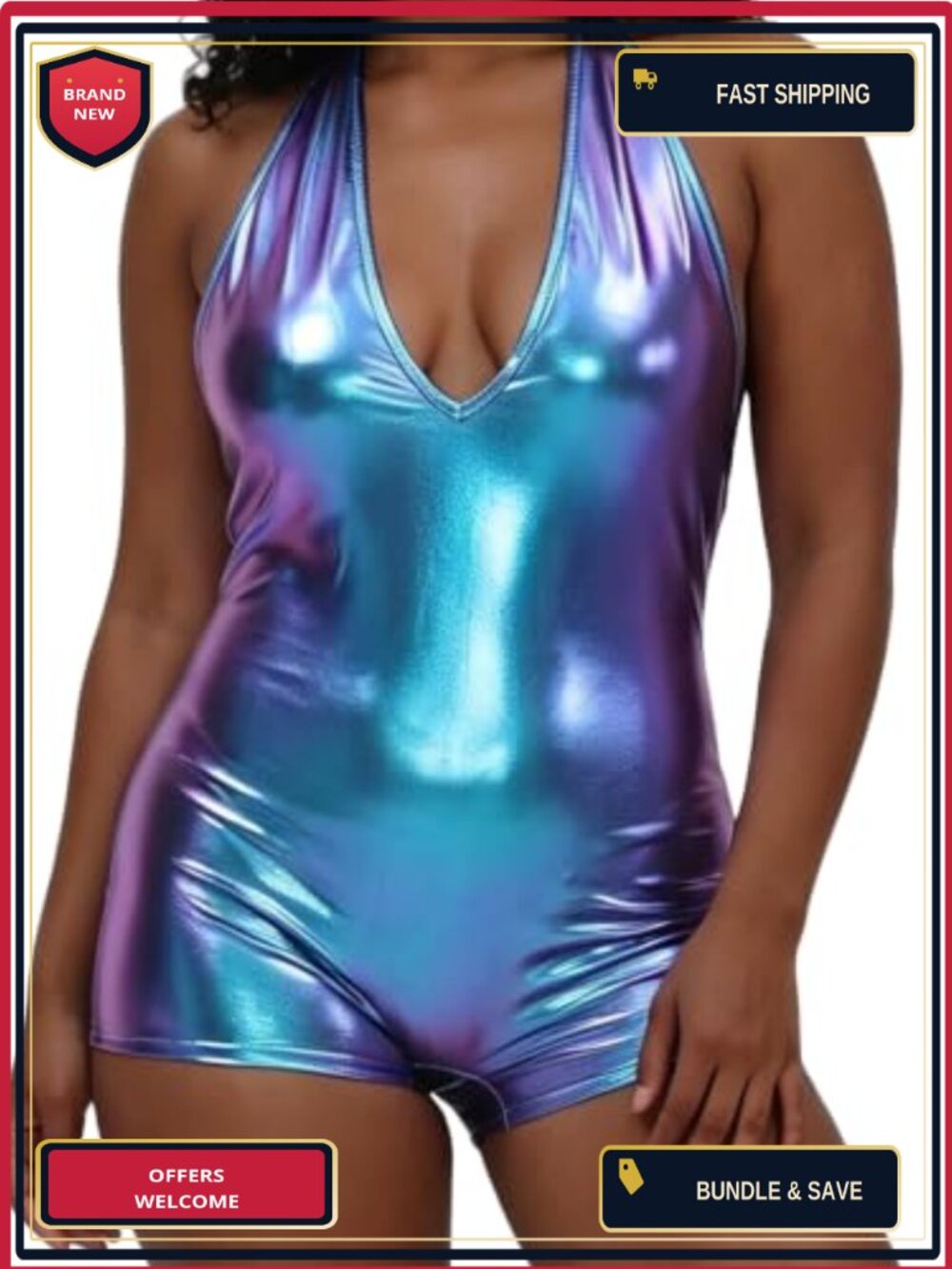 Metallic Silver Bodysuit Womens Rave Outfit Cosplay Clubwear